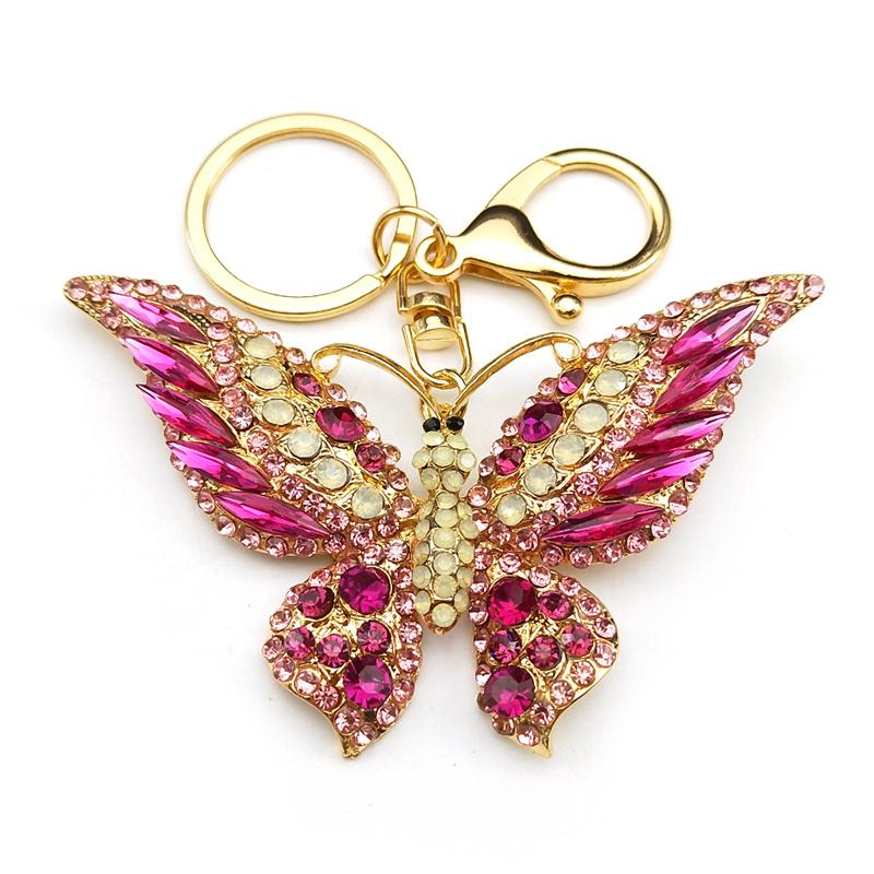 Colorful Rhinestone Butterfly Key Chain Pendant Gold Color Metal Animal Insect Keyring for Women Girl Jewelry Gift Llaveros