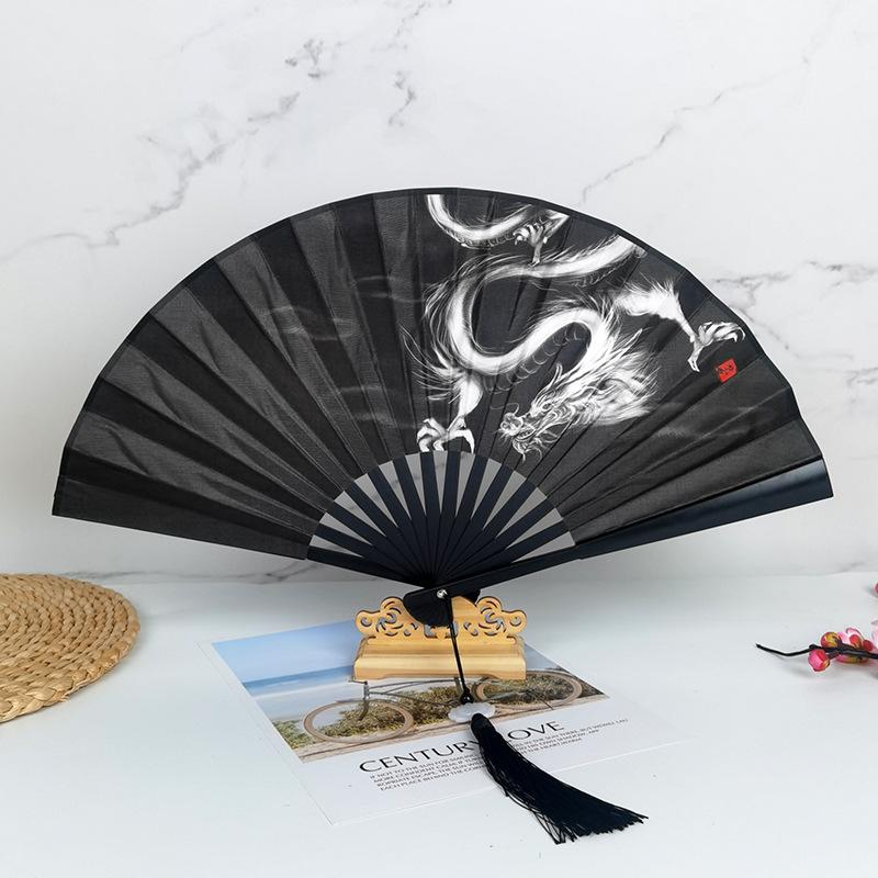 Foldable Hand Fan with Dragon Print Easy Open and Close Lightweight Plastic Frame Portable Traditional Style Fan for Outdoor Indoor Use
