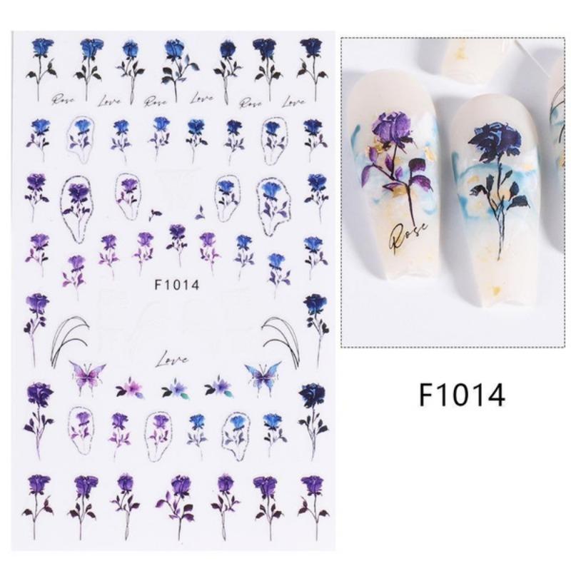 

3D винтажные наклейки для ногтей с розами, акварельные цветочные растения, подвески для ногтей в виде бабочек, украшения для французского маникюра, мраморные наклейки LEBF1013