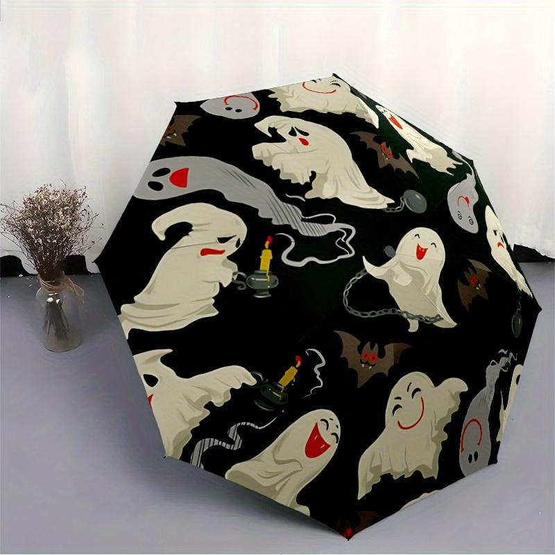 1pc Ghostly Fun Automatic Open/Close Umbrella with Windproof, Functional Design, 8-Rib Sturdy Canopy, Durable Ribs,083
