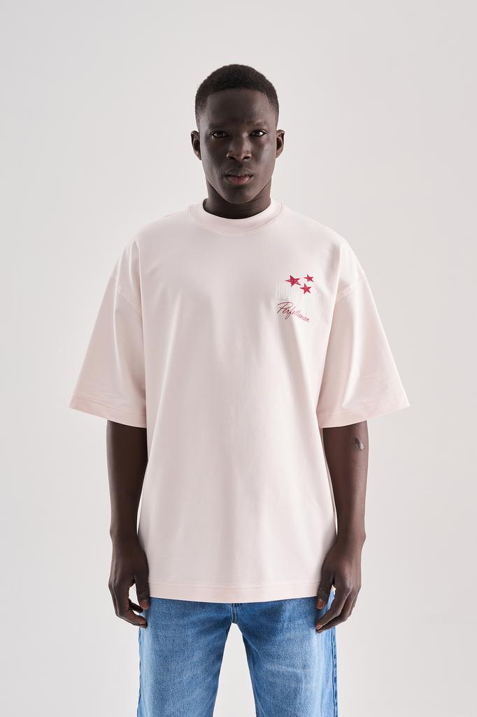 Machinist Men's Oversized T-shirt with Embroidery and Floral Print – Light Pink S