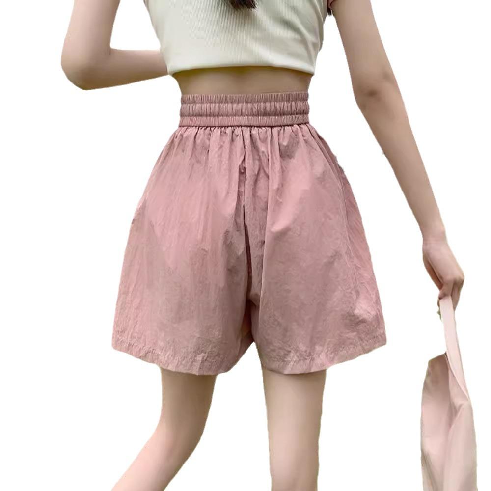 Women's 2025 Summer Pink Casual High-Waist A-Line Loose Wide-Leg Shorts