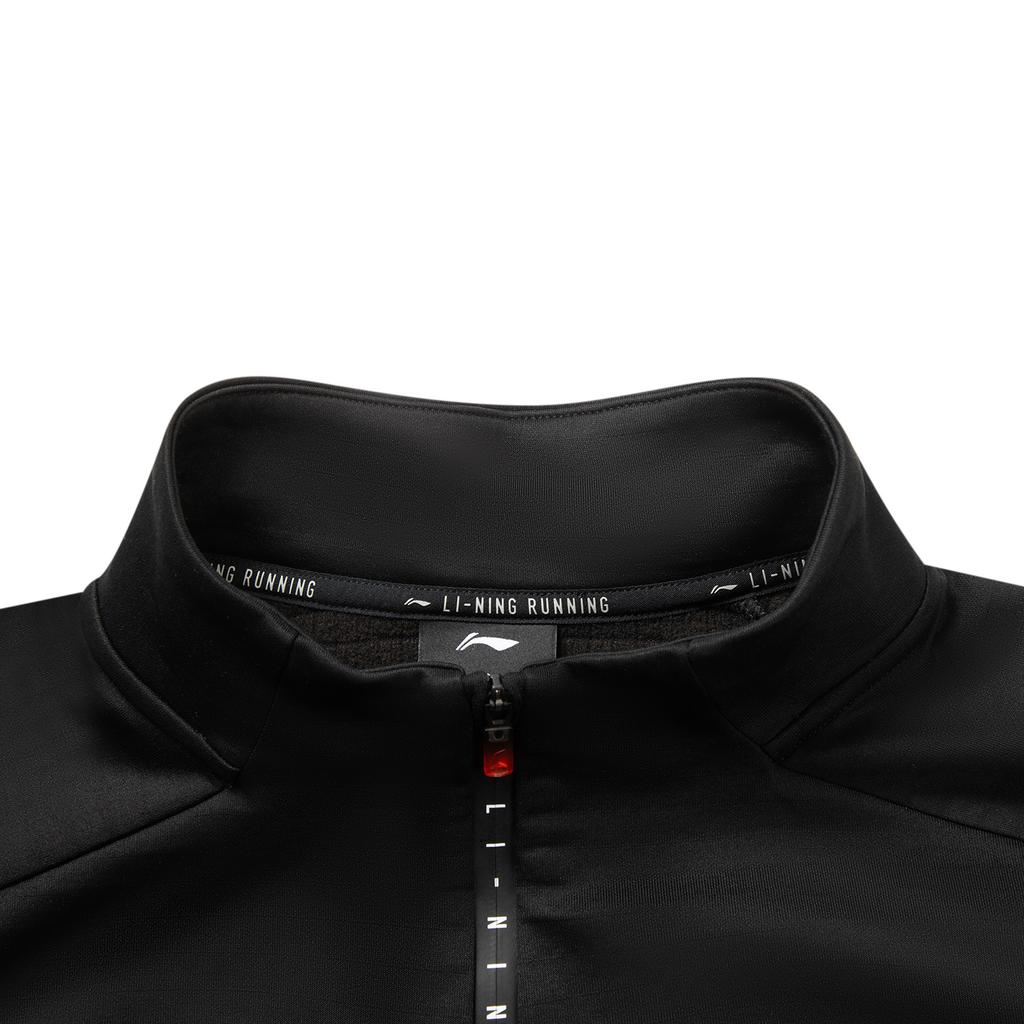 Li Ning Running Series Fashion Versatile Antibacterial Stand Collar Logo Letter Black T-Shirt Men Tops ATLV221-1