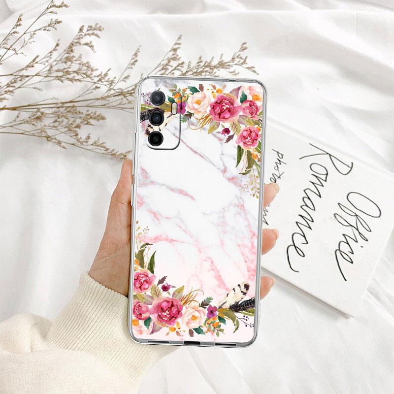 Red Rose Marble Transparent Phone Case for Samsung Galaxy A04 A04S A14 A23 A34 A54 M23 M33 M52 M53