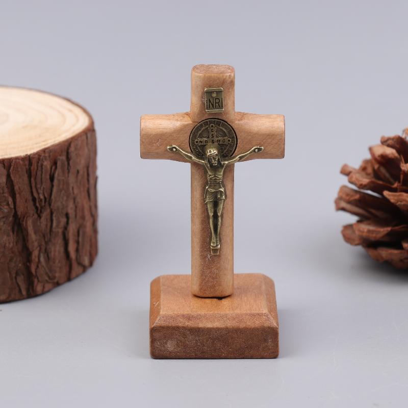 Wooden Standing Cross Small Home Decor Jesu Figurine For Party Housewarming Wedding Gift Bookshelf Cabinet Ornaments