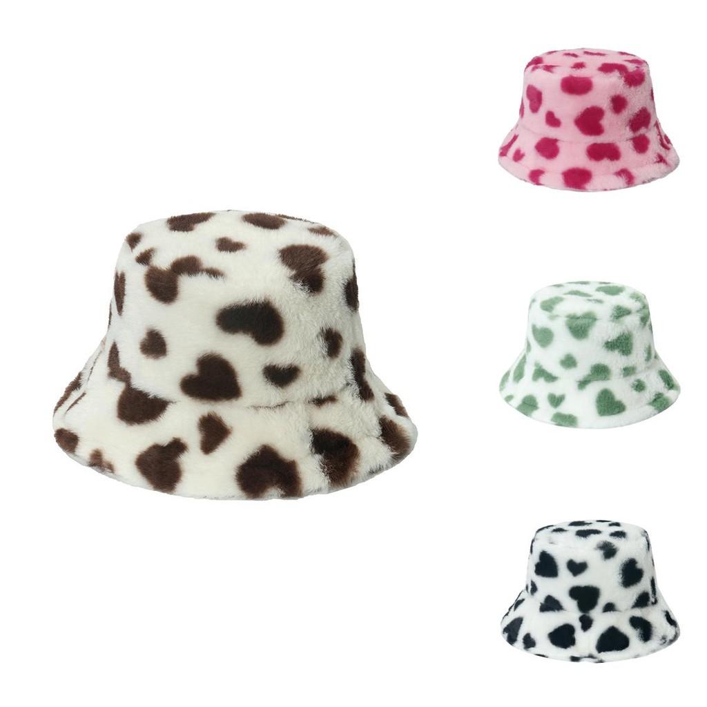 New Arrival Winter Fashion Plush Bucket Hat Warm Hat Heart Ecg Wave Fisherman Hat Men Women Black