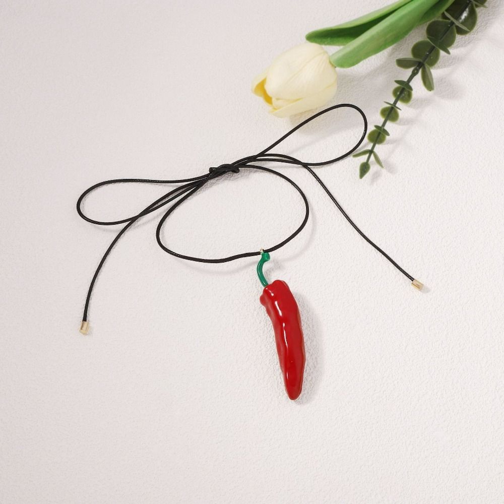 Simple Red Pepper Pendant Boho Style Metal Accessories Cute Fashion Necklace  Girl