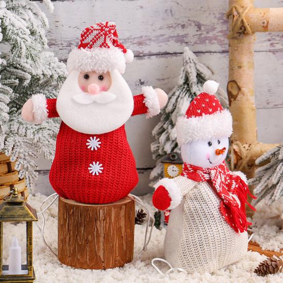 Christmas Doll Knitted Candy Bag Reusable Drawstring Gift Bag Santa Claus Snowman Shape Holiday Party Favor Bag