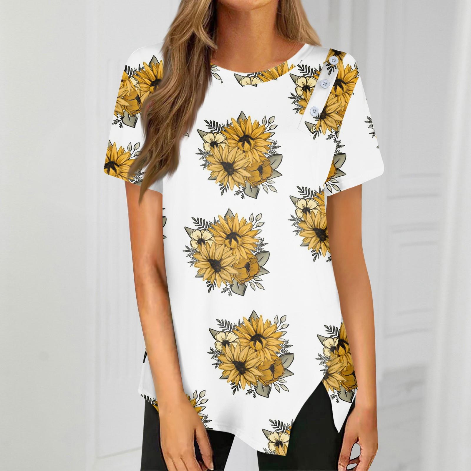 

Футболка с пышным подолом на пуговицах, повседневный топ с круглым вырезом с короткими рукавами, женская одежда XS жёлтый