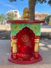 Handmade Wood Mandir: Embossed Painted Wall Shrine, Red & Green Puja Ghar