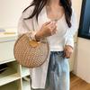 Woven Straw Shell Handbag With Magnetic Closure For Casual Day Use