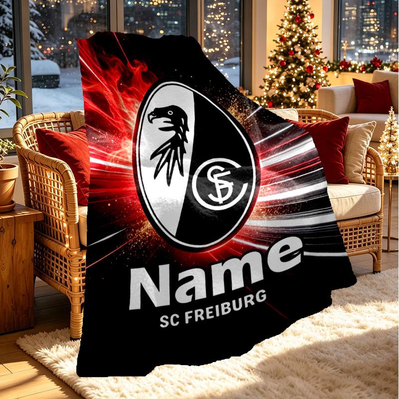 Custom Name Personalized SC Freiburg Print Blanket, Home Decor, Bedroom, Sofa, Camping, Couch, Gifts for Birthday Christmas