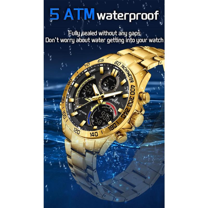 SANDA Electronic Cool Watch Waterproof Alarm Clock Multi Functional Stainless Steel Men's Fashion Quartz Watches