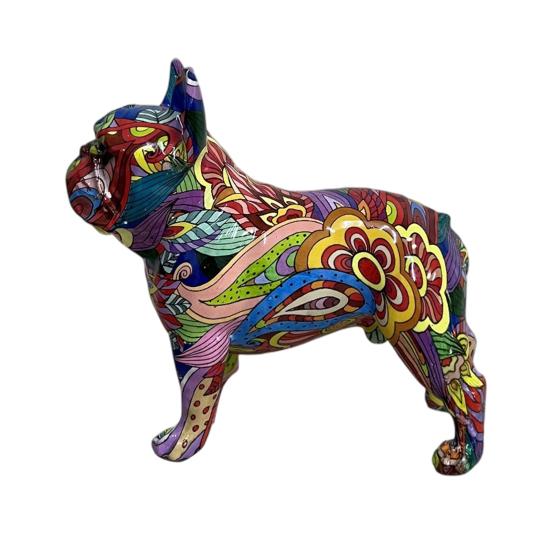Graffiti French Bulldog Figurine Hand-Painted Artistic Dog Statue Resin Sculpture Living Room Office Home Desk Decoration Ornament