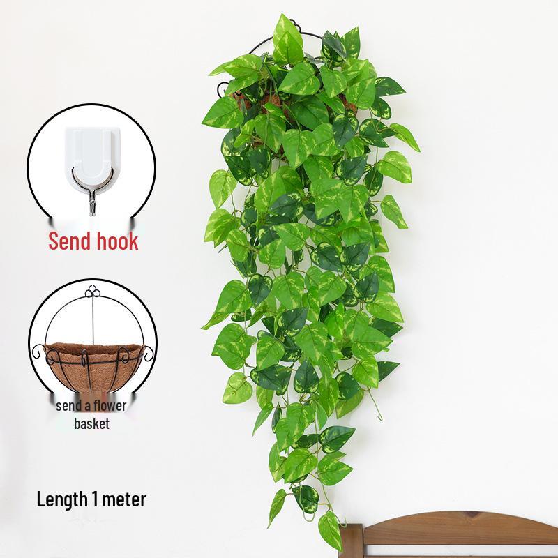 Pothos Wall Hanging Decoration: Trailing Artificial Vines & Spider Plant Basket for Indoor Use