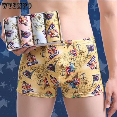 4Psc/Lote Calcinhas Masculinas Moda Boxer Shorts Masculinos Modal Boxer Shorts Estampados Inverno Masculino Respirável Cuecas Masculinas