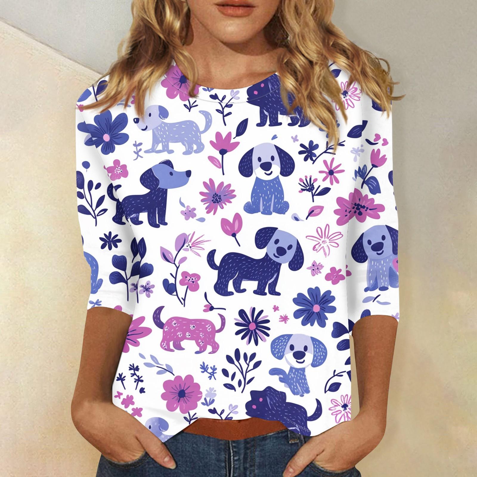 

Женская мода свободный повседневный топ с семью рукавами и круглым вырезом L синий