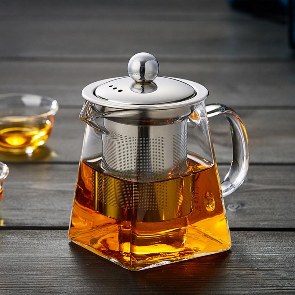 High Temperature Resistance Glass Tea Set Heat Resistant Square Glass Stainless Steel Infuser Filter Teapot Oolong Flower Teapot