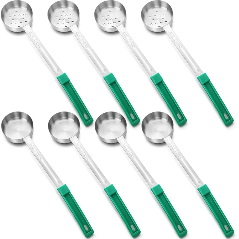 Solid And Slotted Stainless Steel 8Pcs Portion Control Serving Spoons Portion Scoops Cups For Food, 4 Oz зелёный