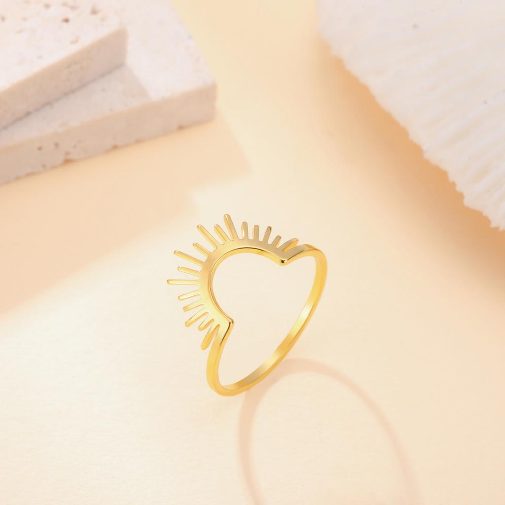 LIKGREAT Simple Radiant Semicircle Finger Ring for Women Men Stainless Steel Fashion Sunshine Punk Hip Hop Jewelry Birthday Gift