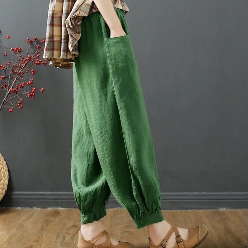 Vintage Harajuku Loose Cotton Linen Bloomers Pants Women Summer Oversize High Waist Elastic Korean Pockets Y2k Pants