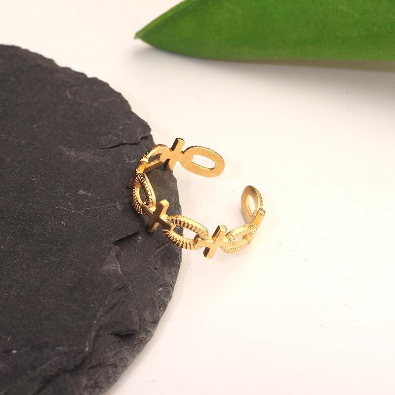 18K Gold Open Ring: European & American Geometric Design, Versatile Stainless Steel Fashion Jewelry
