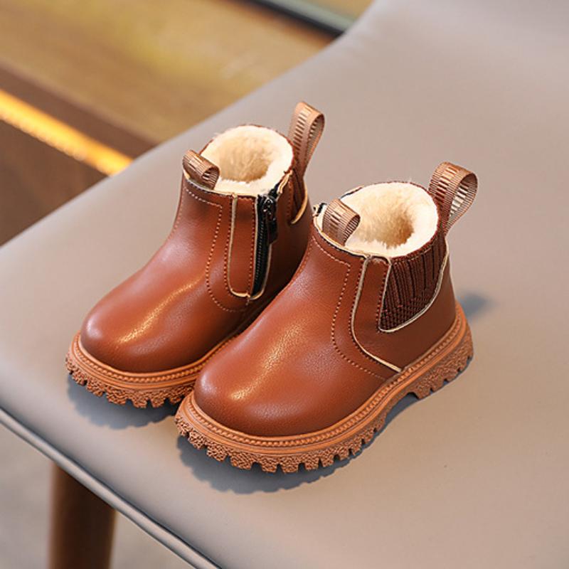 Bottes courtes chaudes en coton épais et velours pour enfants, automne et hiver, style britannique, pour garçons et filles