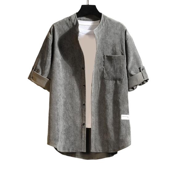 

Мужской топ, потрясающая износостойкая рубашка с коротким рукавом, повседневная мужская однобортная рубашка, верхняя рубашка на пуговицах для мужчин XXXL серый