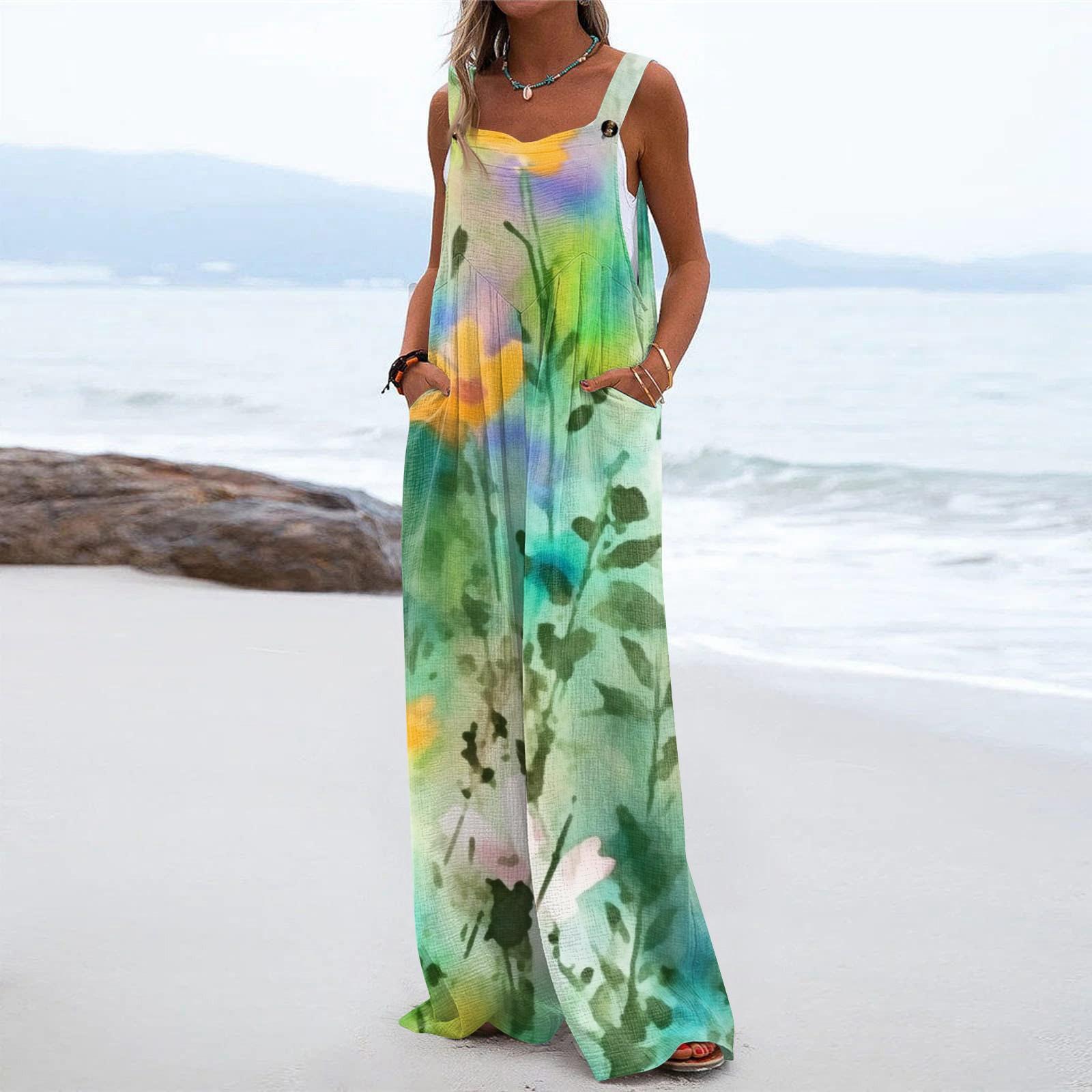 

Женский модный повседневный свободный комбинезон без рукавов с карманами и принтом