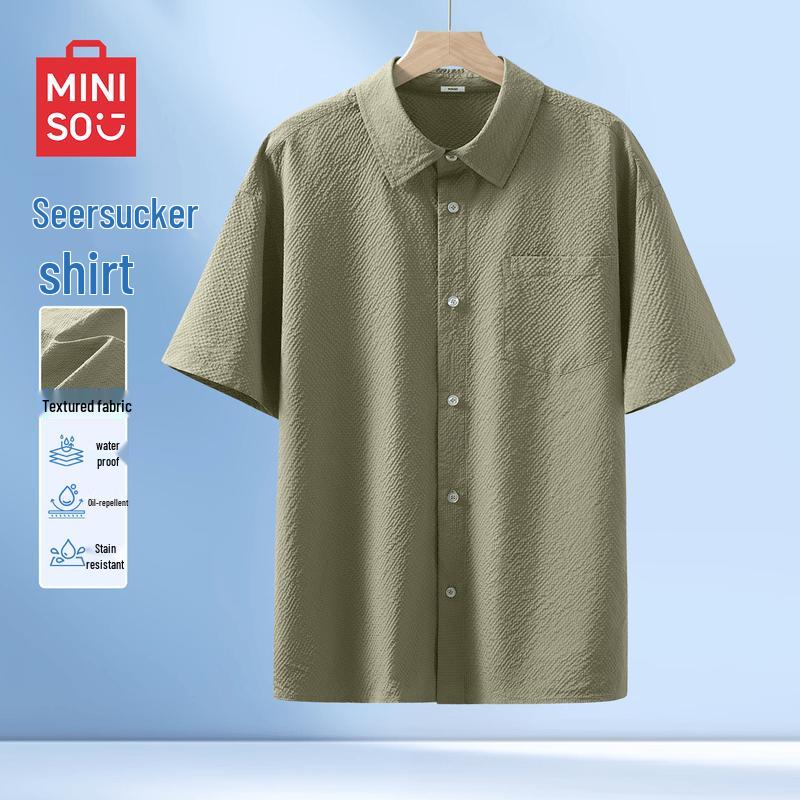 MINISO Men s Retro Textured Short Sleeve Casual Shirt 3XL