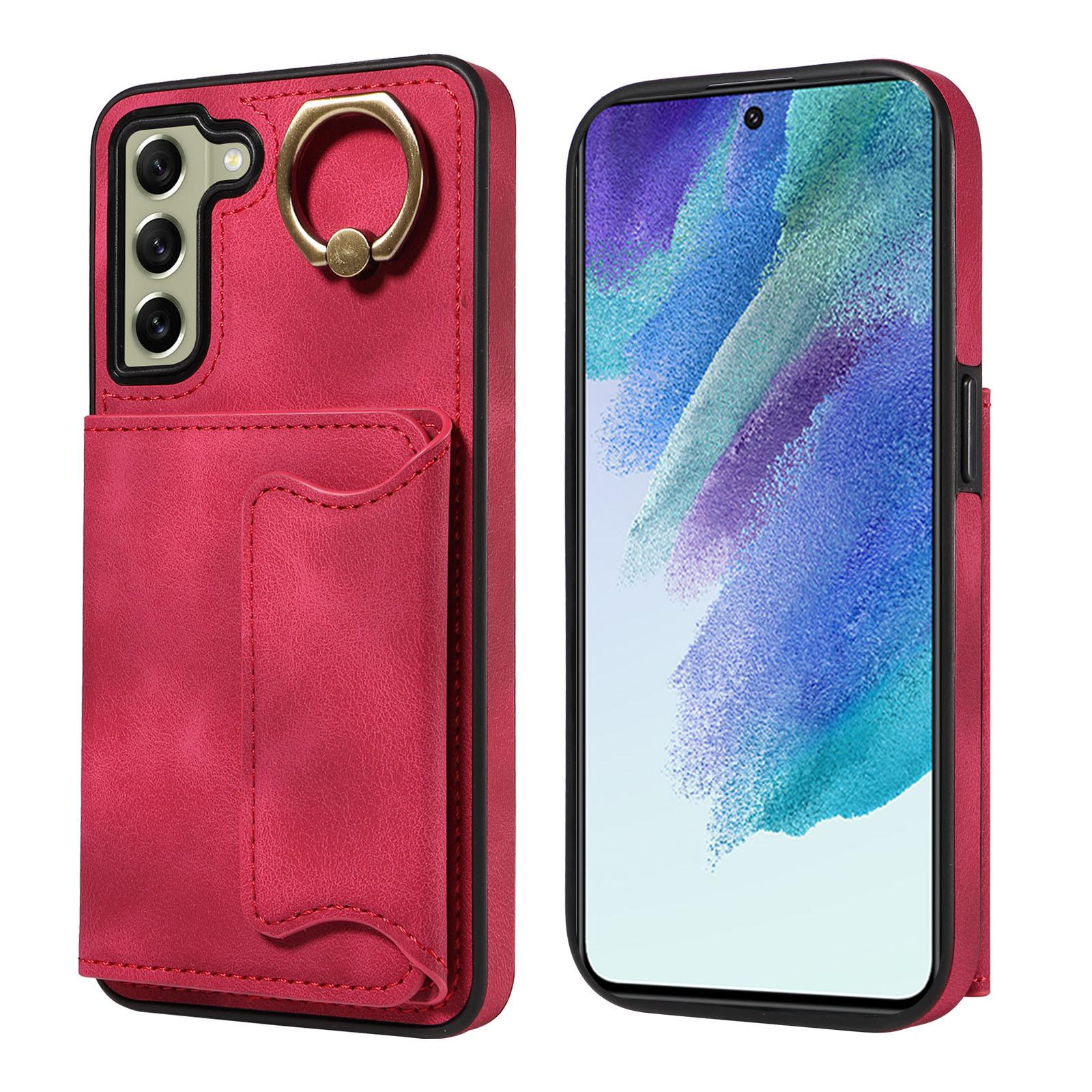 

Для Samsung Galaxy S21 FE 5G Чехол с кольцом-подставкой и слотами для карт Samsung Galaxy S21 FE 5G красный