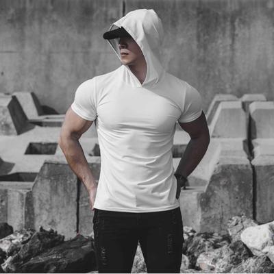 Men's Quick-Dry Stretch Hooded Slim-Fit Short-Sleeve T-Shirt for Running and Workouts