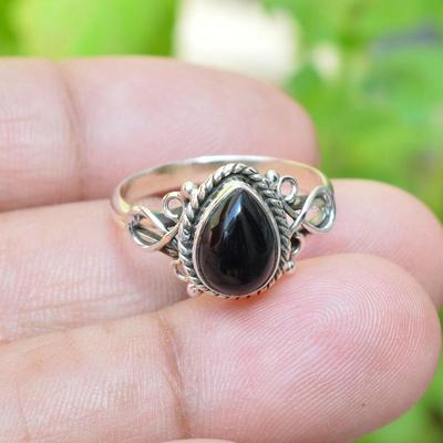 Black Onyx Cabochon Gemstone Ring, Thanksgiving Ring, Boho Ring, Silver Charm Jewelry, Rings 925 Sterling Silver
