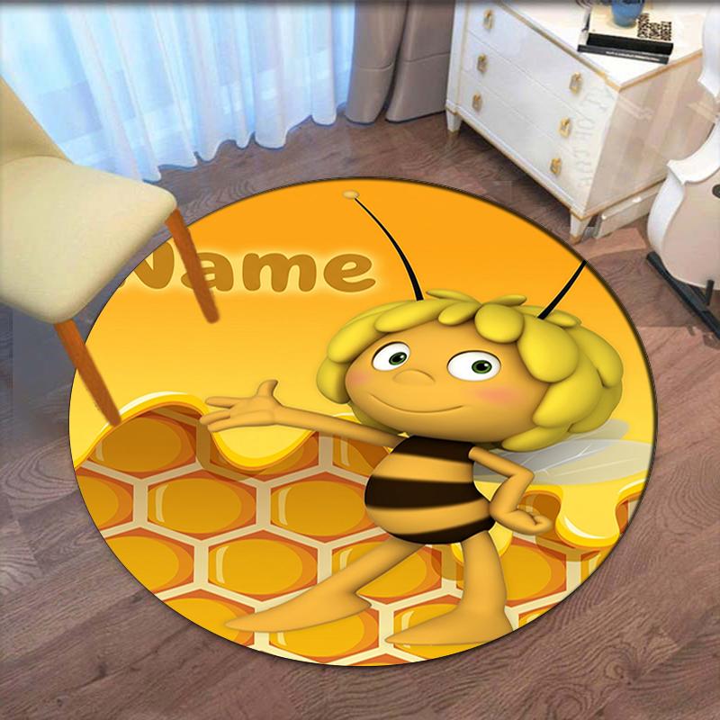 Custom Name Maya the bee Printed Round Rug Carpet Chair Rug Area Rug Entryway Doormats,for Office Chair Living Room Bedroom Kitchen Room.