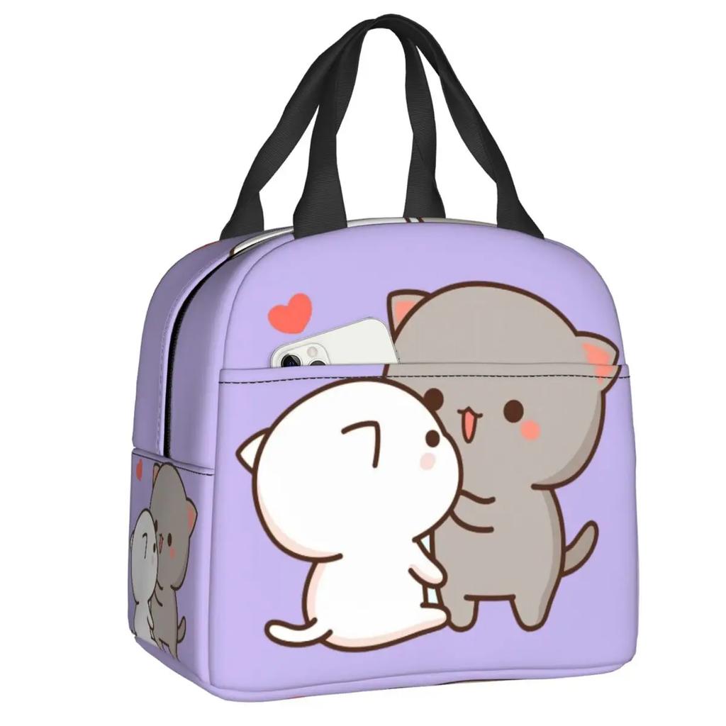 Cartoon Mochi Katze Peach Und Goma Brotdose Frauen Wiederverwendbar Auslaufsicher Kühlbox Thermisch Essen Isoliert Lunchtasche Kinder Schule Kinder