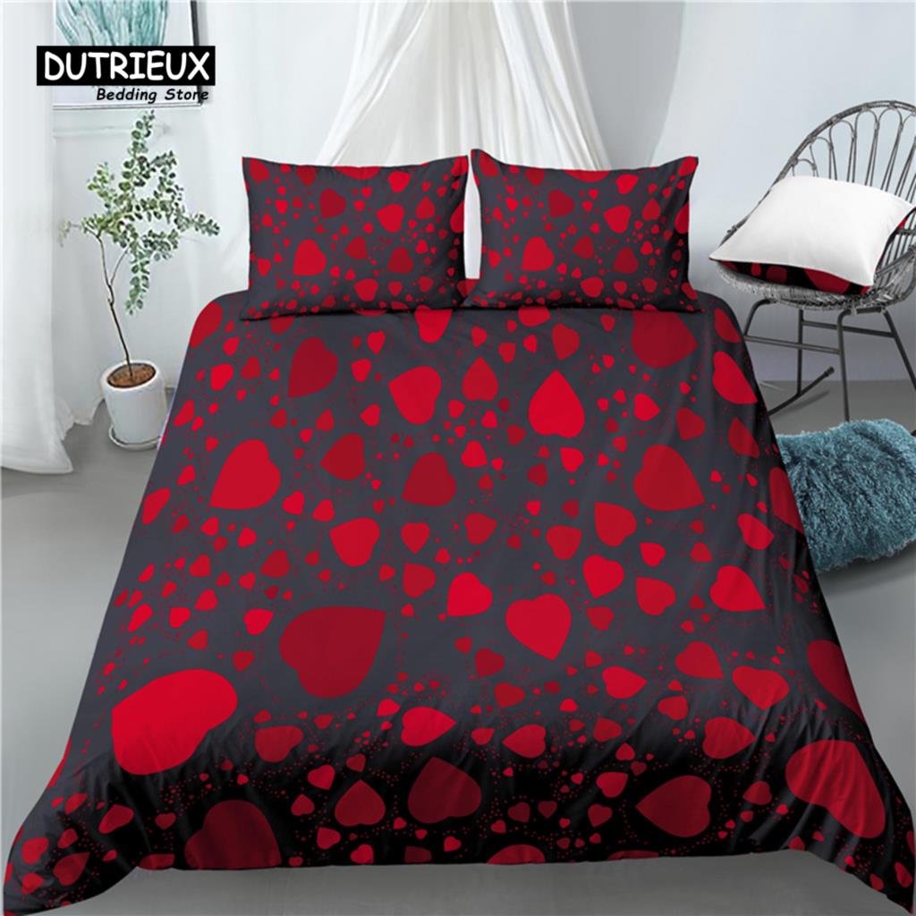 Luxury 3D Pink Hearts Print Home Living  2/3Pcs Comfortable Duvet Cover PillowCase Bedding Set Queen and King EU/US/AU Size