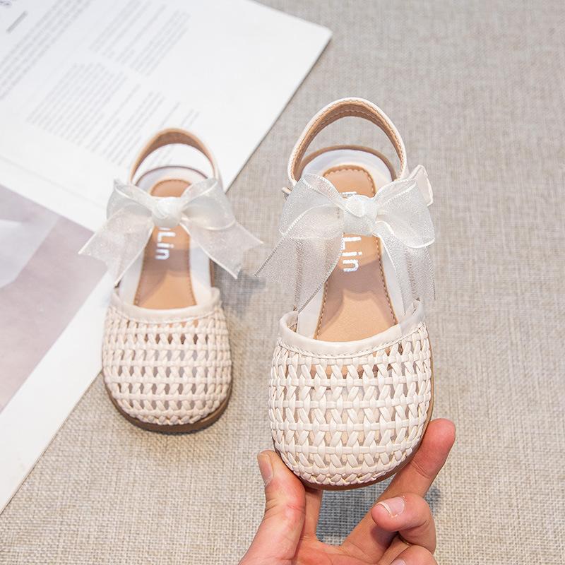 

Chic Children s Sandals Summer New Elegant Girls Princess Shoes Woven Beach Causal Kids Flat Sandals Solid Versatile 26