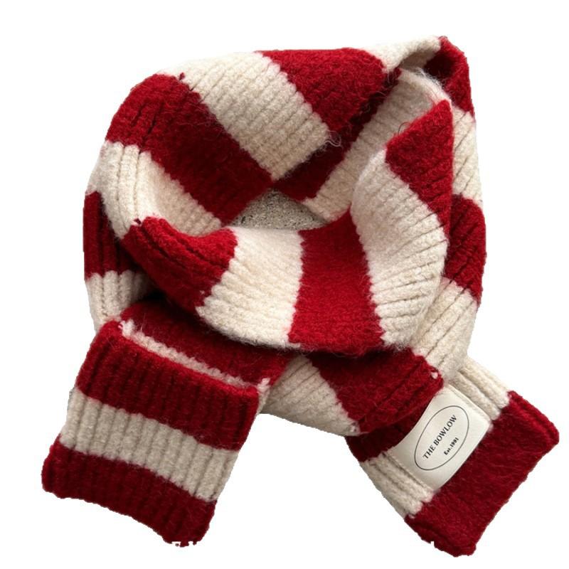 Black and White Striped Plush Small Scarf for Women Autumn and Winter Korean Style  Versatile Thickened  Warm and Cold Proof Narrow Scarf