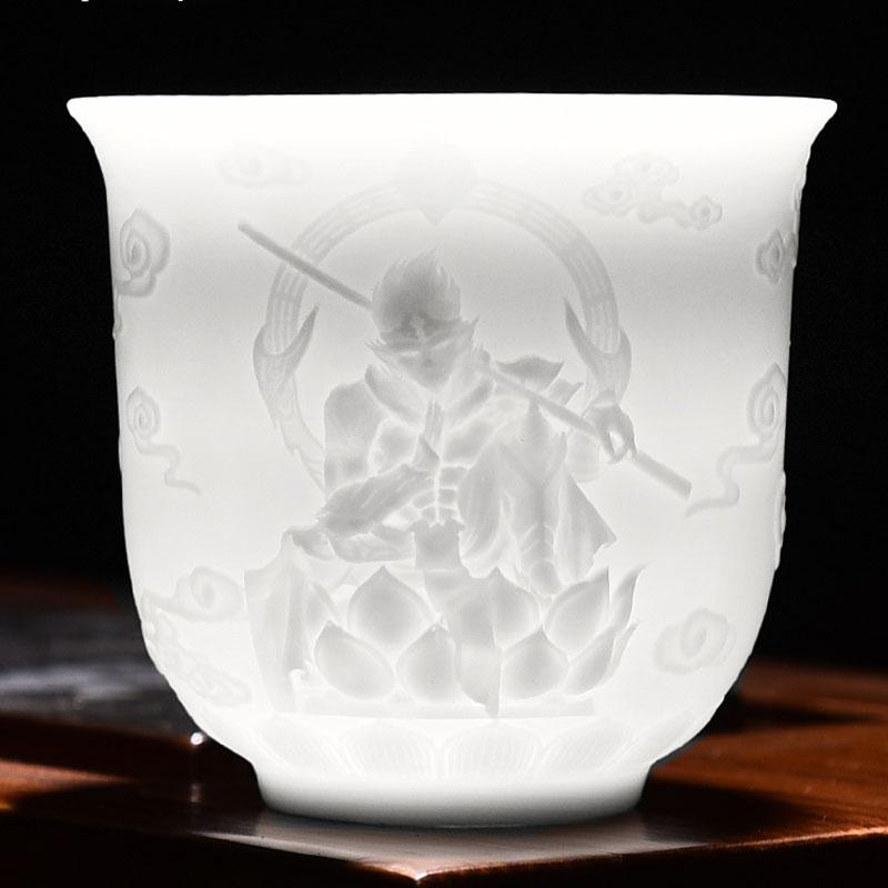 Vintage White Portable Ceramic Teacup, Chinese Carving, Carved Tea Cup, Kung Fu, Da Hong Kong, Oolong Teaware Set,160ml, 220ml