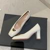 Retro Temperament Metal High Heels Women's Square Head Thick Heel Single Shoes Simple Versatile Not Tired Feet Autumn