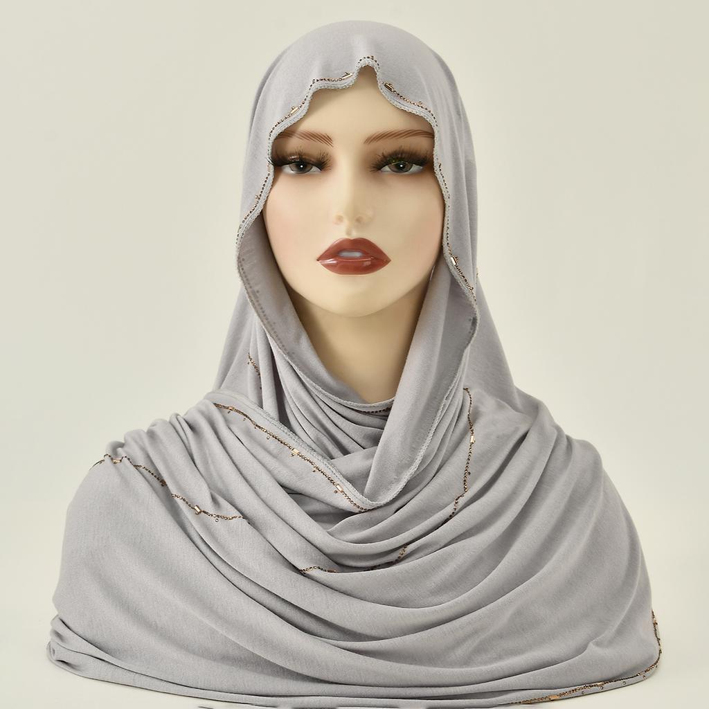 Sciarpa Hijab in Jersey di Cotone da Donna con Bordo Scintillante Sciarpa a Spalla Hijab Turban in Jersey Morbido Premium da Donna Copricapo Islamico Monocolore