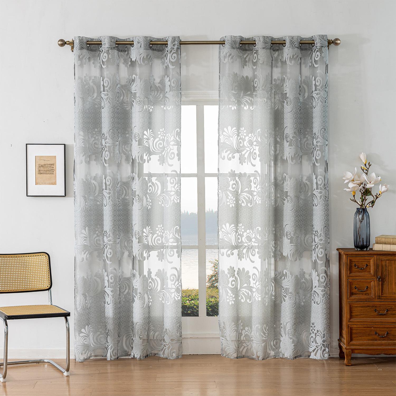 

1pc Coffee Geometric Pattern Jacquard Sheer Curtain, Comfortable Semi-Blackout with Eyelet Design, Suitable for Living Room and Bedroom 100*250CM