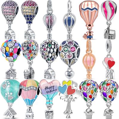 925 Solid Silver  Air Balloon Style House Heart Paw Print Pendant DIY Beads Fit Original  Charms Bracelet Fine Jewelry