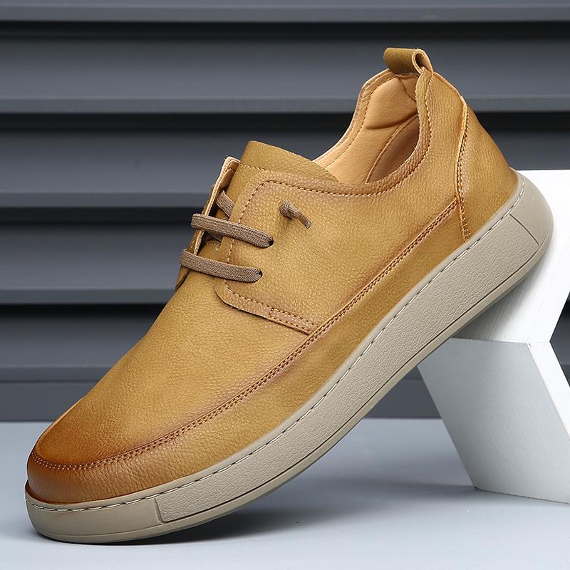 

2025 spring and summer new breathable trend men s shoes platform retro men s casual leather shoes soft sole comfortable foot 44 жёлтый