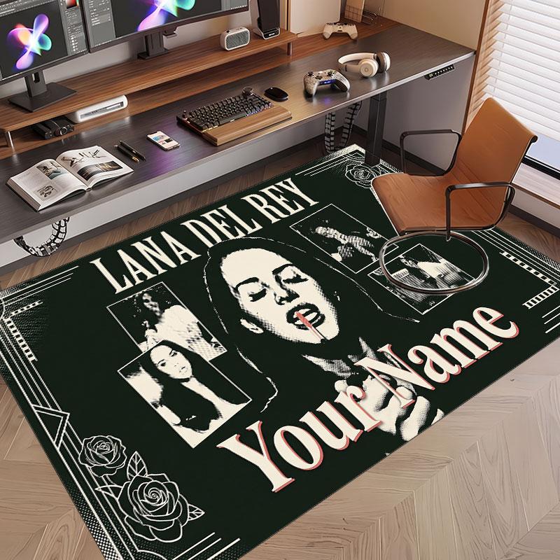 Custom Name Crystal Velvet Rug,Lana Del Rey Comfortable Anti Slip Floor Mat For Room Decoration