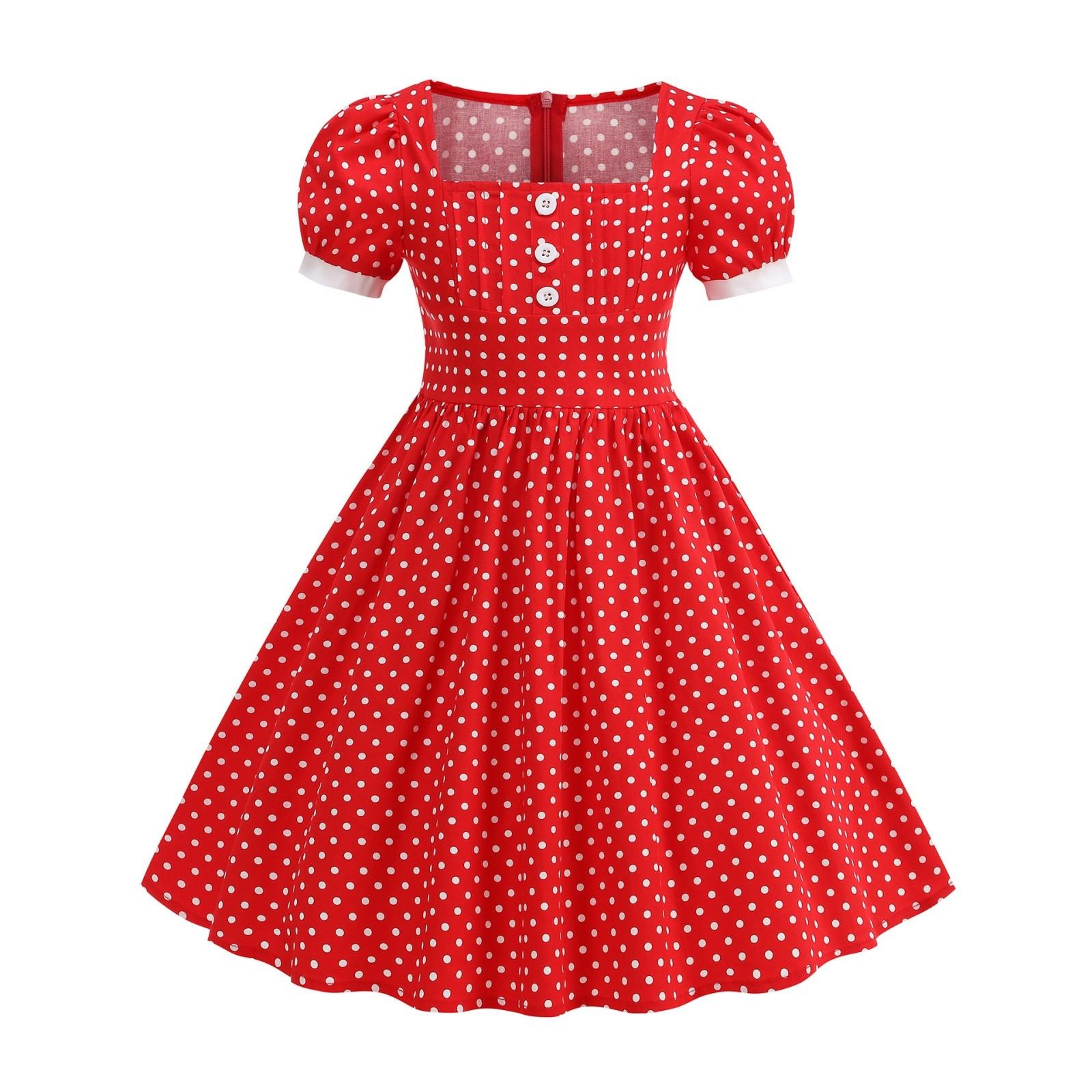 

Модное летнее платье в горошек с завышенной талией, милое с квадратным вырезом, одежда для девочек и женщин S красный