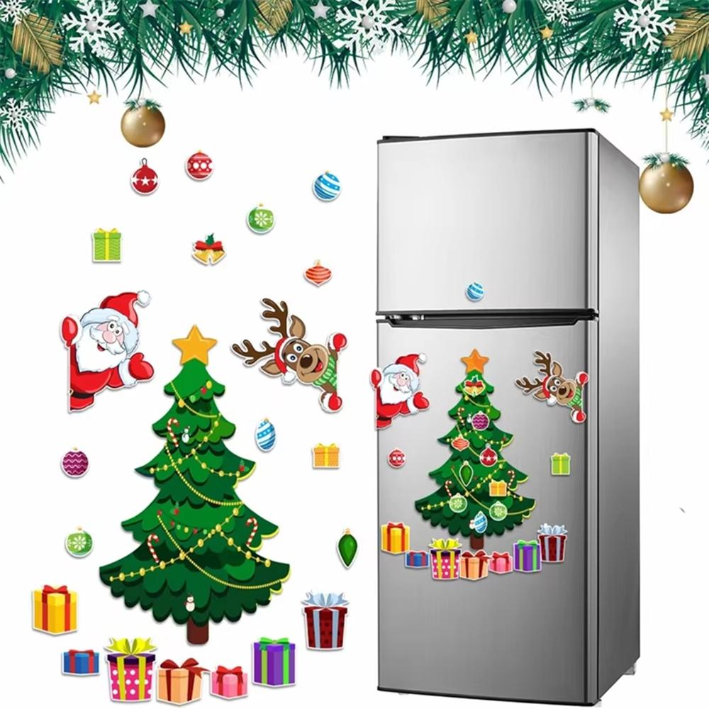 Magnetic Christmas Tree Fridge Door Decor With Santa Reindeer Holiday Magnets For Metal Refrigerator Garage Decoration