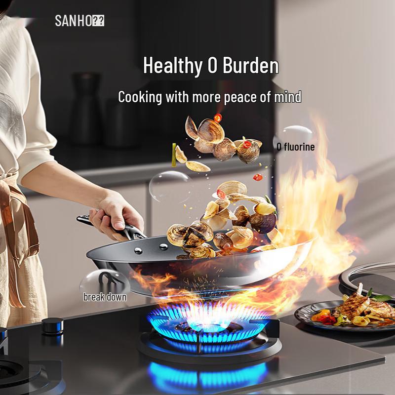 Sanhe Titanium Non-Stick Flat Bottom Wok