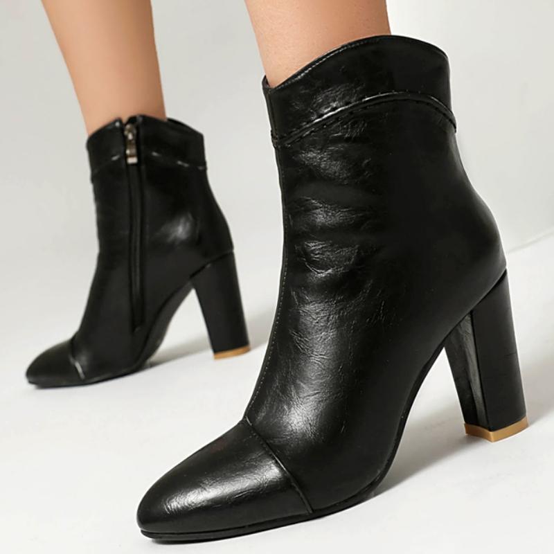 Elegantní kotníkové boty pro ženy 2024 podzim zima klasické černé hnědé krátké boty blokové podpatky party boty dámská značka velká velikost 45