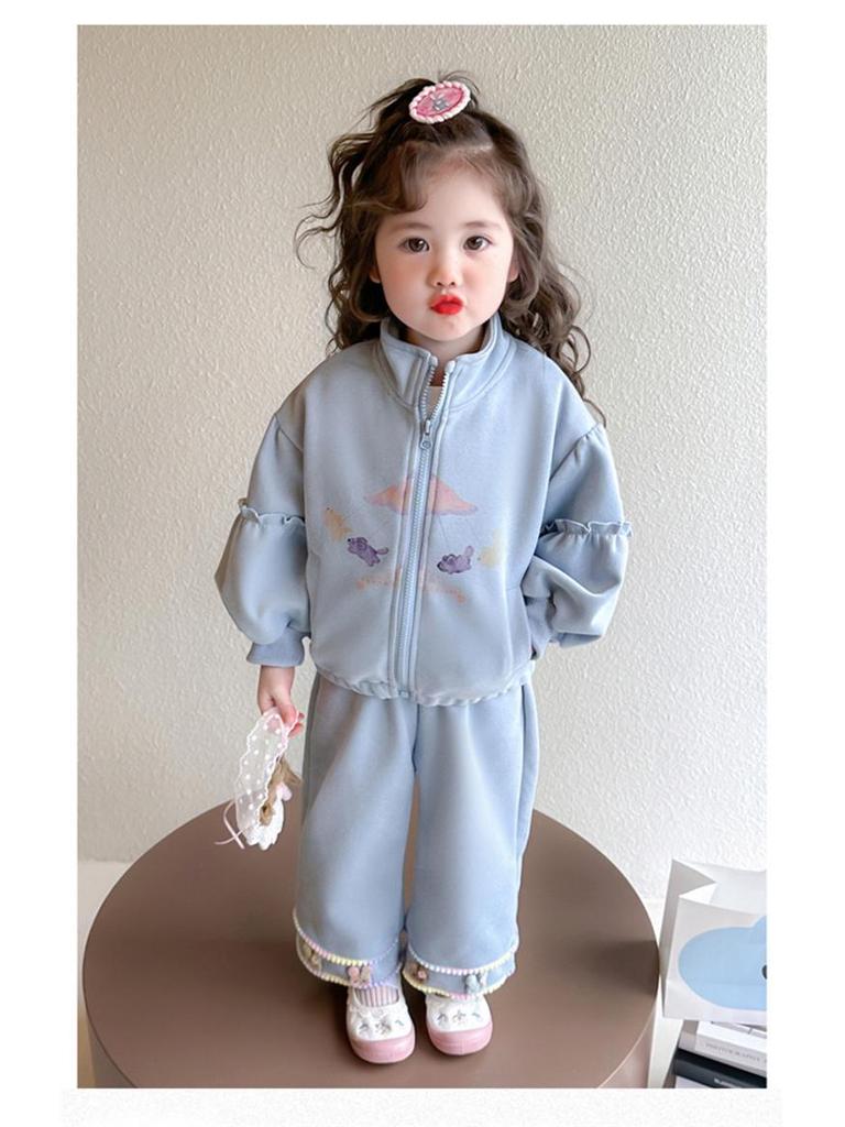 Meng Tang Tang Mädchen Frühlings-Kapuzenpullover-Set: 2026 Neues zweiteiliges Outfit im koreanischen Stil